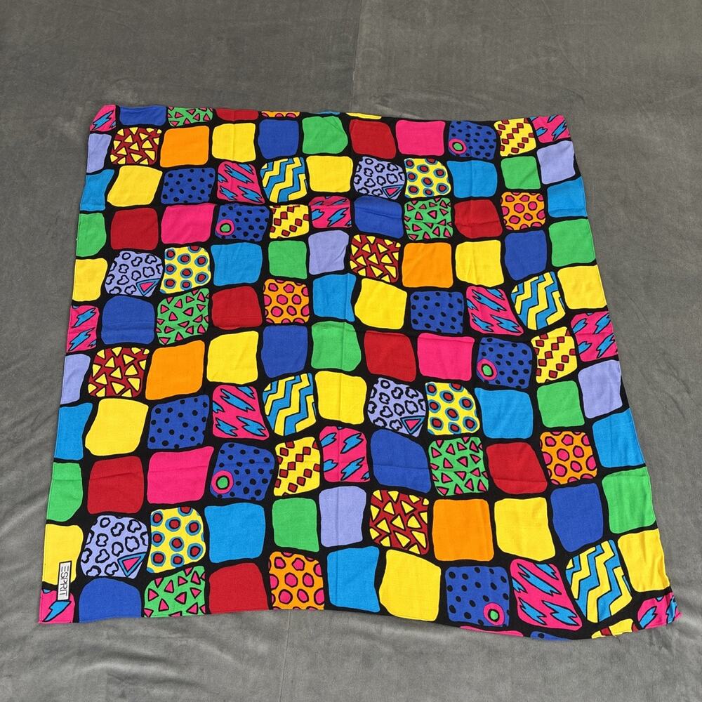 Vntg ESPRIT 80’s Pop Art 100% Rayon Pop Art Bright Multi-Color Scarf 33.5x33.5